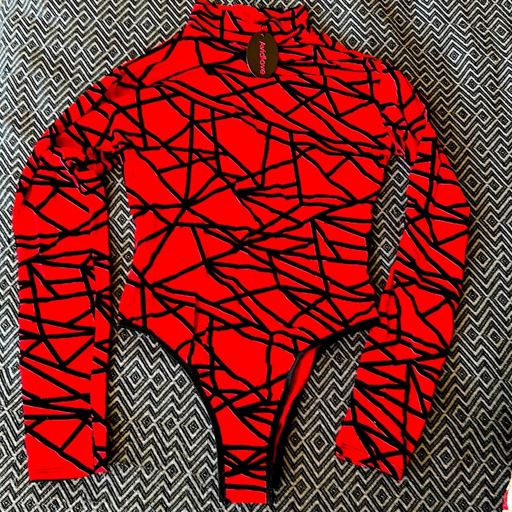 Sheer Bodysuit Size Large Red